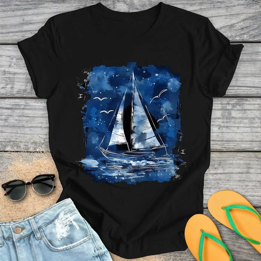 Watercolor Sailboat at Night