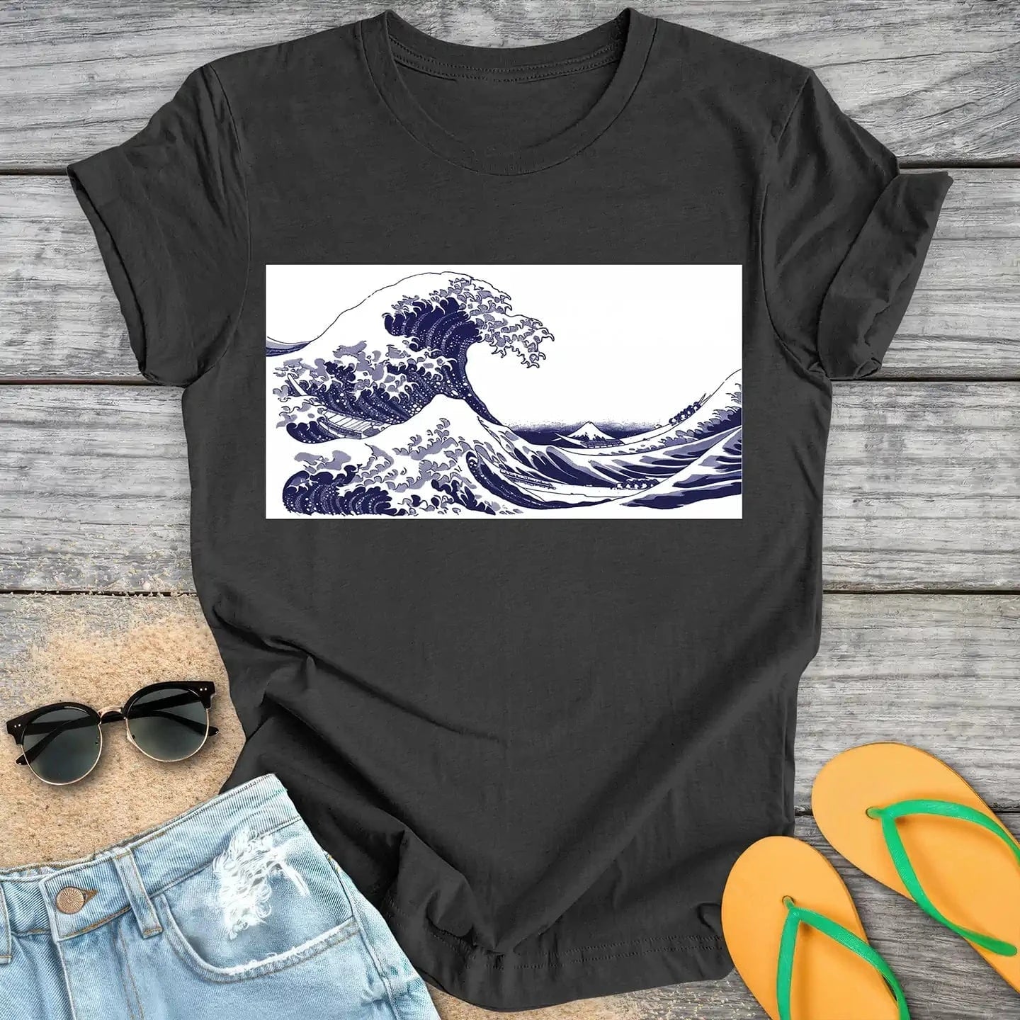 hokusai wave blue print