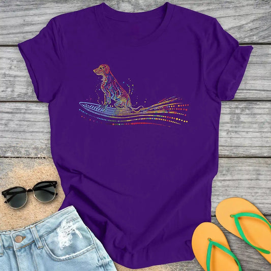 Surfing Dog Colorful Dots