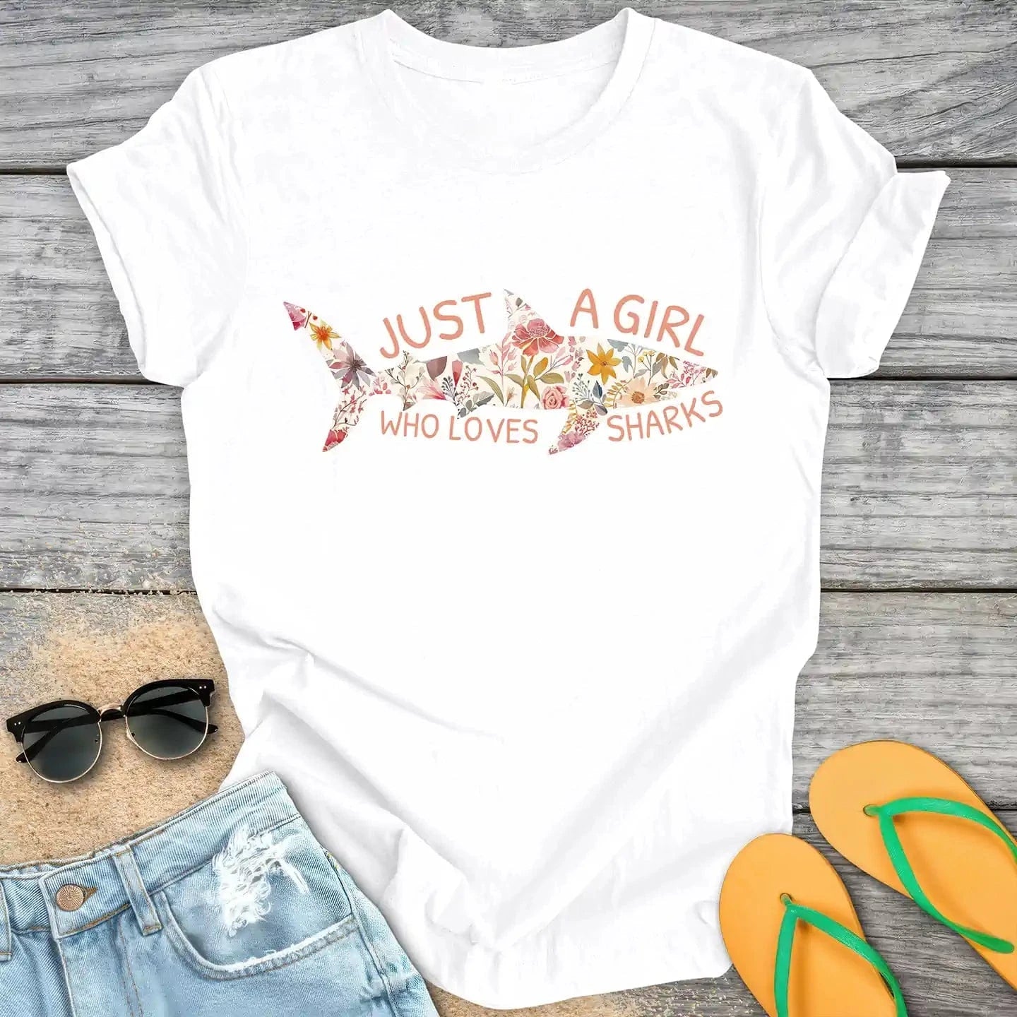 Just A Girl Who Loves Sharks Flowers