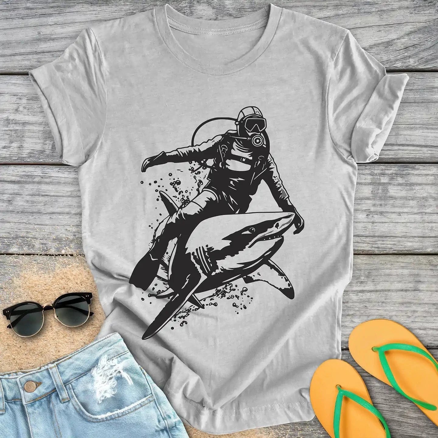 Scuba Diver Riding Shark