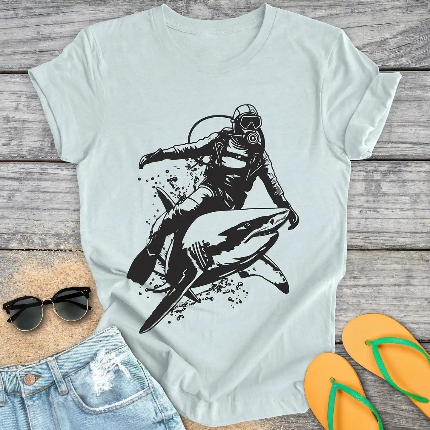 Scuba Diver Riding Shark