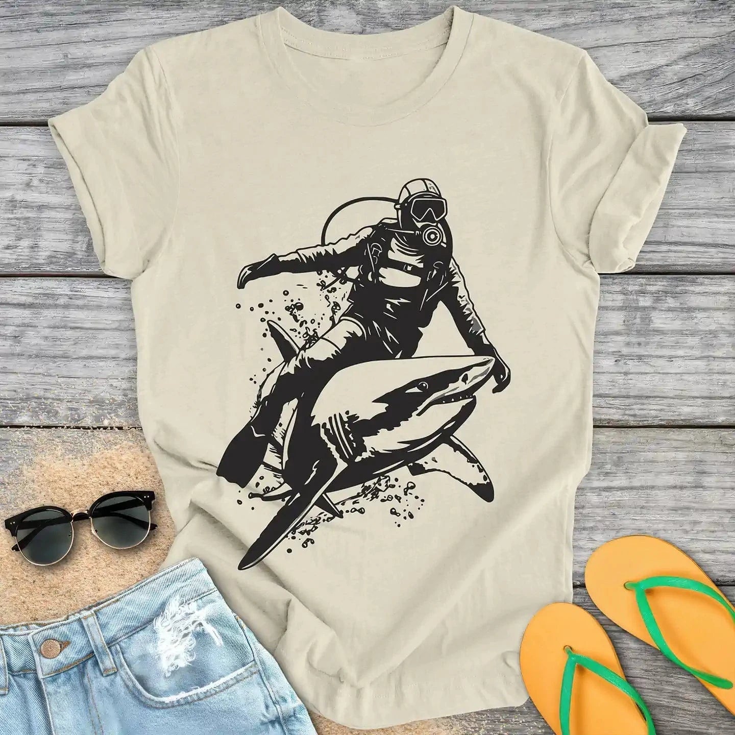 Scuba Diver Riding Shark