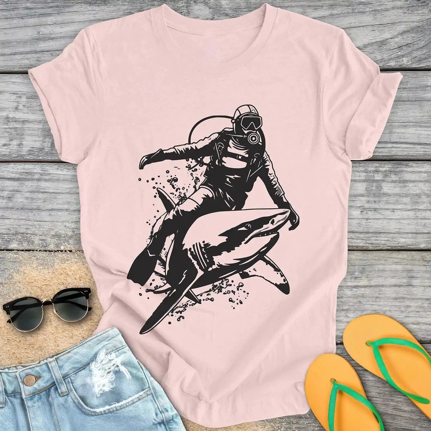 Scuba Diver Riding Shark