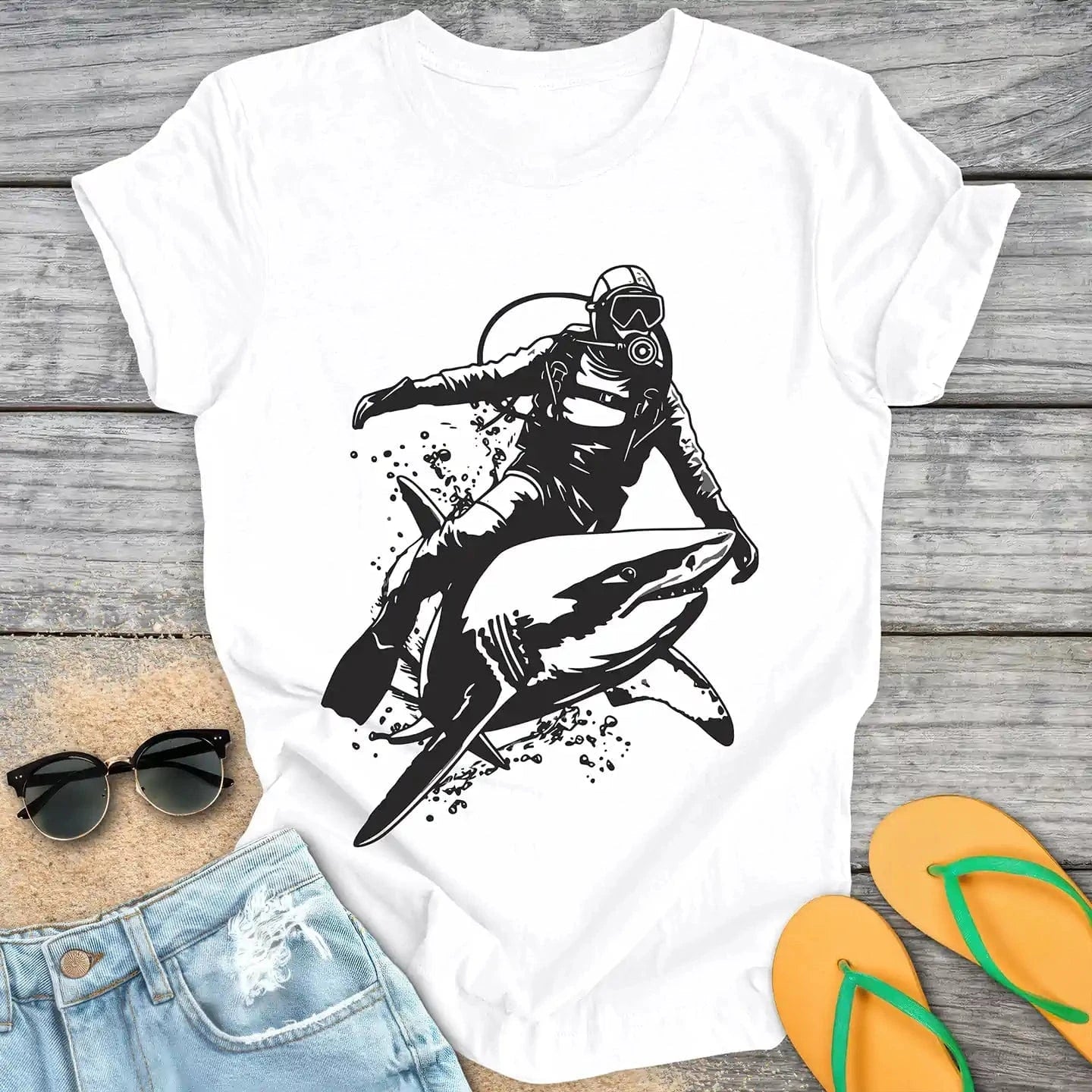 Scuba Diver Riding Shark