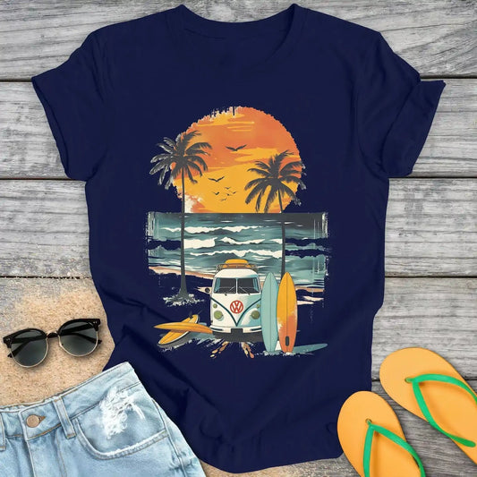 Vintage Surfboards And Beach Van