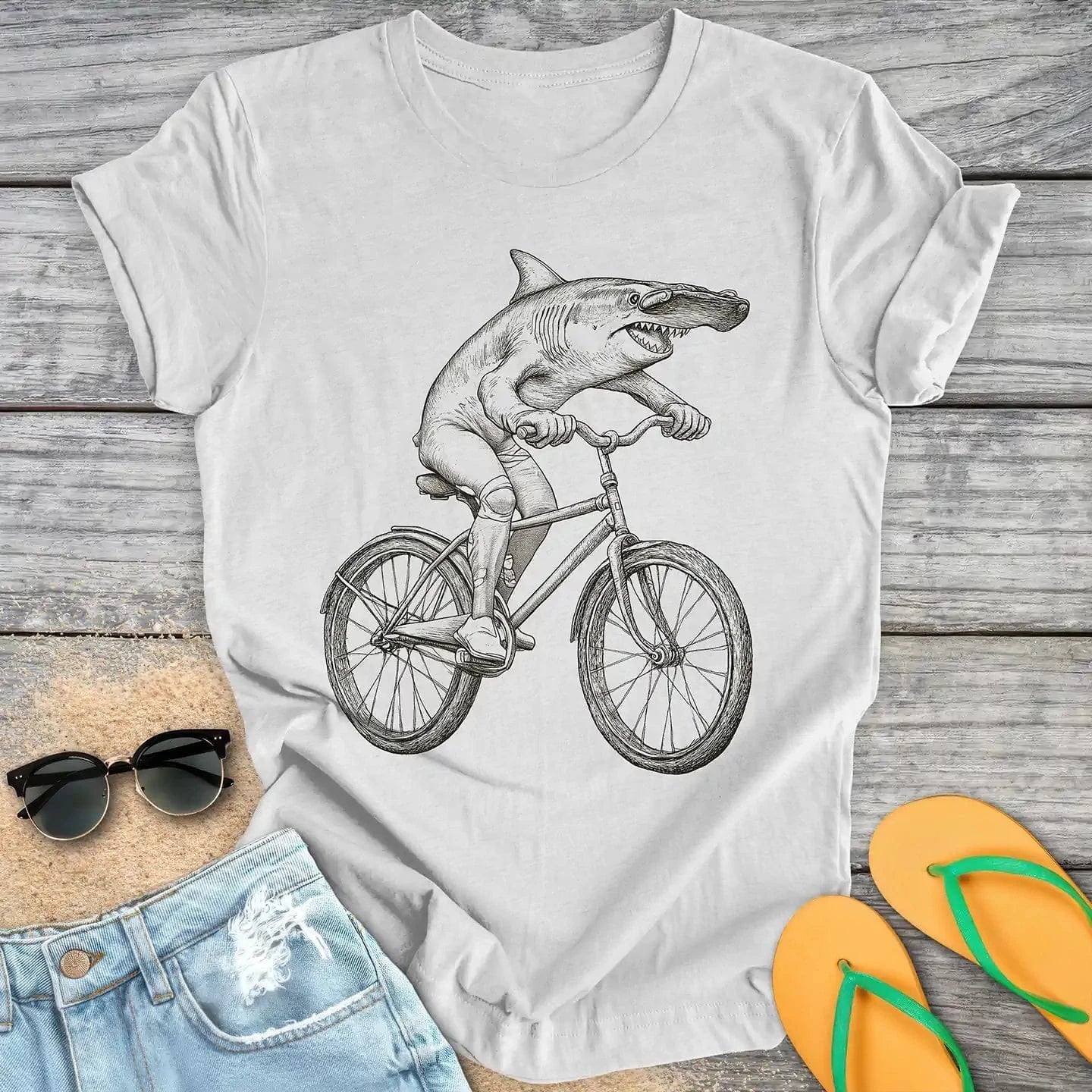 Hammerhead Shark Riding Bicycle