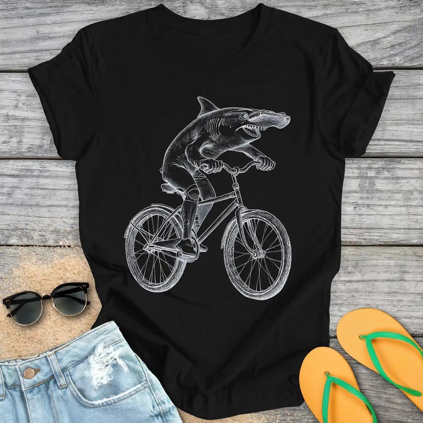 Hammerhead Shark Riding Bicycle