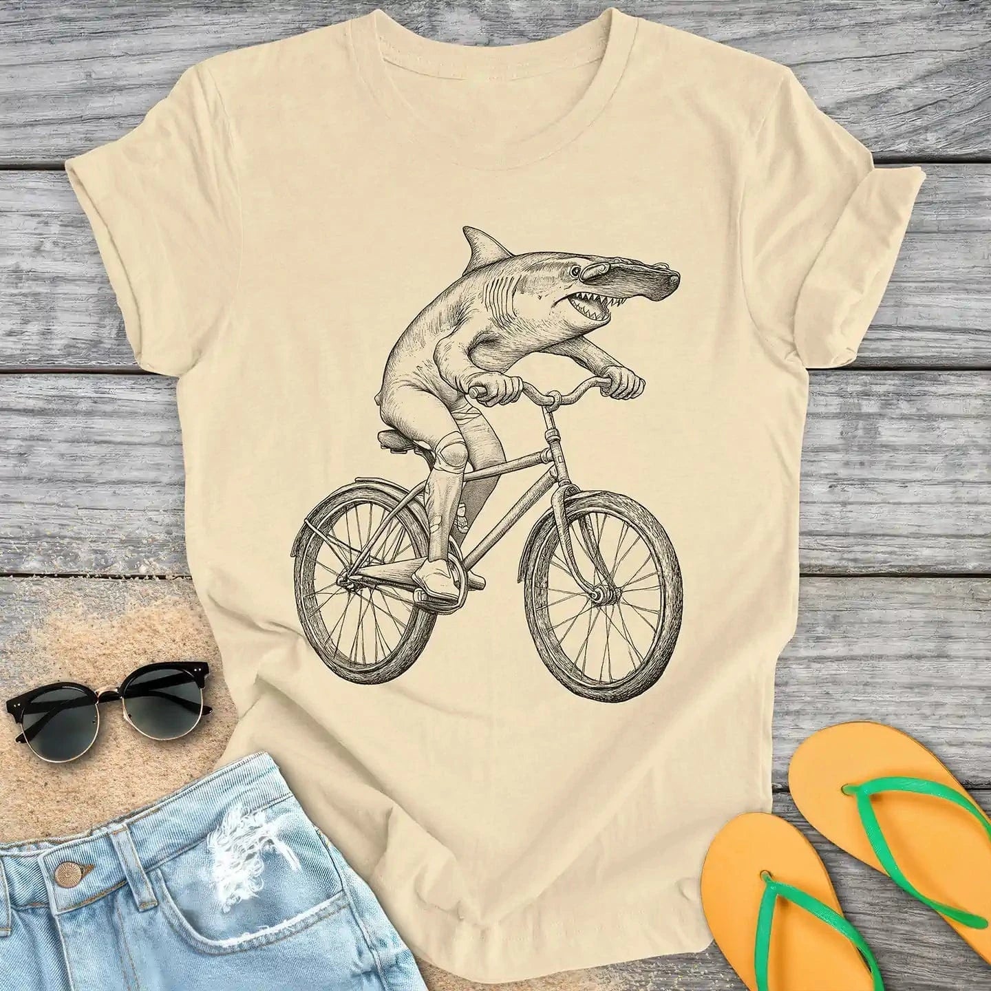 Hammerhead Shark Riding Bicycle