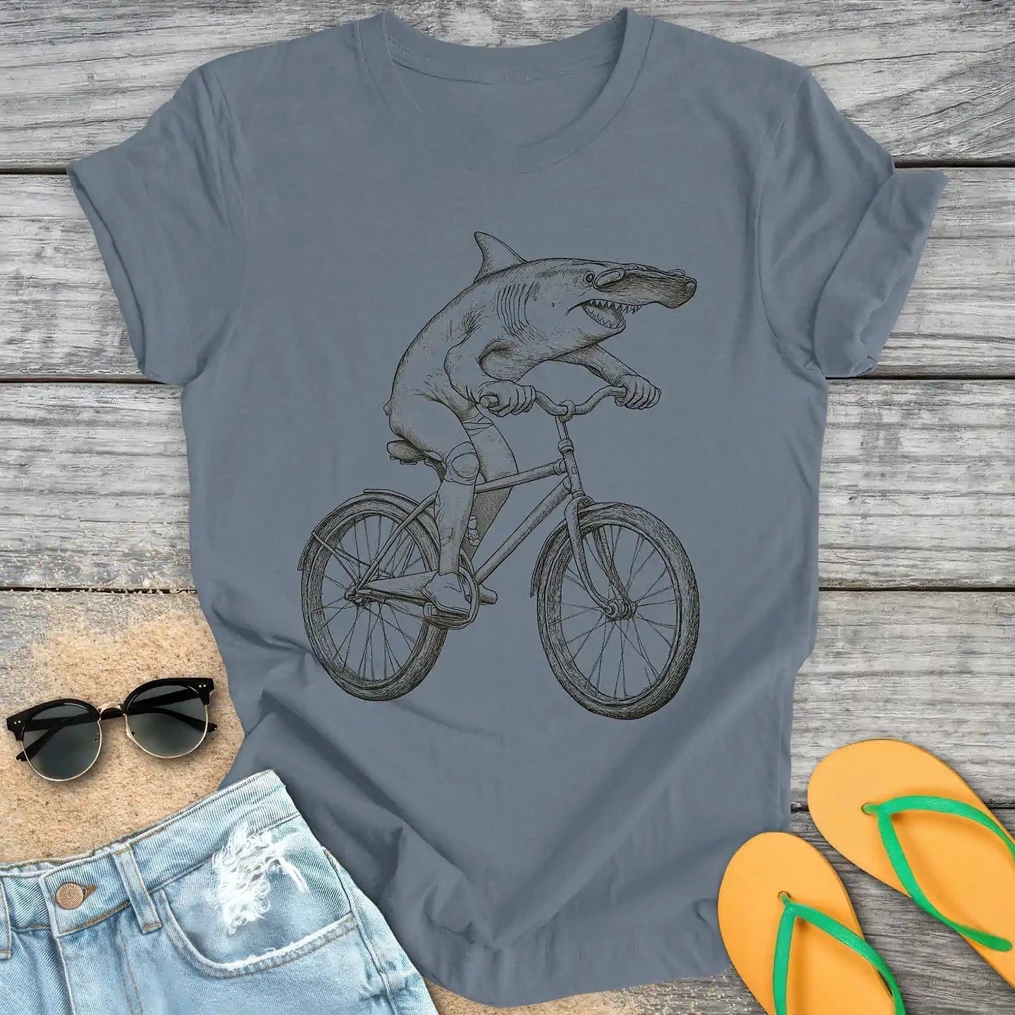Hammerhead Shark Riding Bicycle