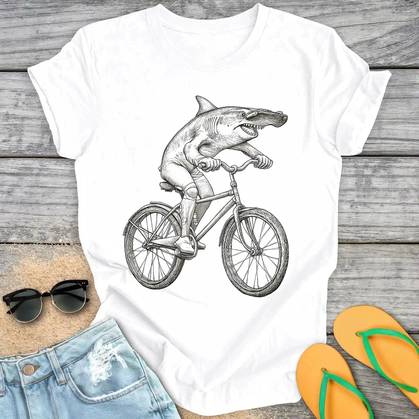 Hammerhead Shark Riding Bicycle