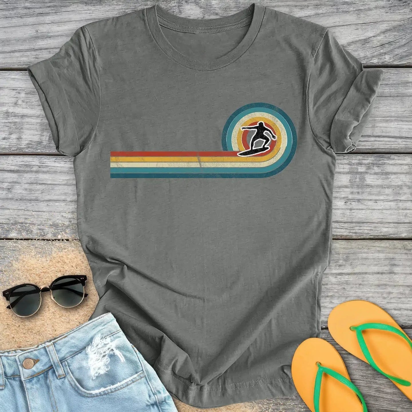 Vintage Rainbow Wave Surfer