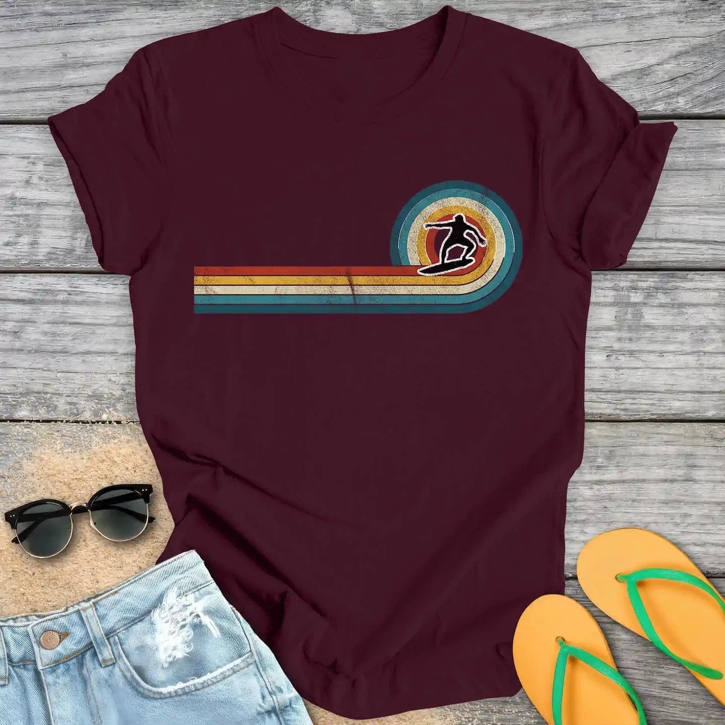 Vintage Rainbow Wave Surfer