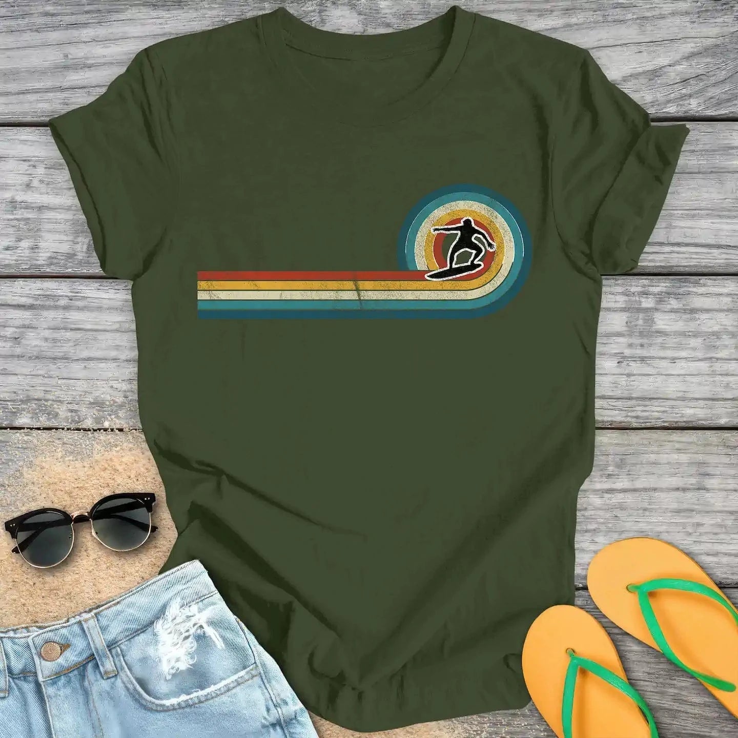 Vintage Rainbow Wave Surfer