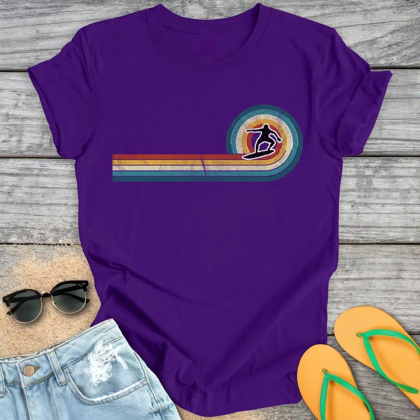 Vintage Rainbow Wave Surfer