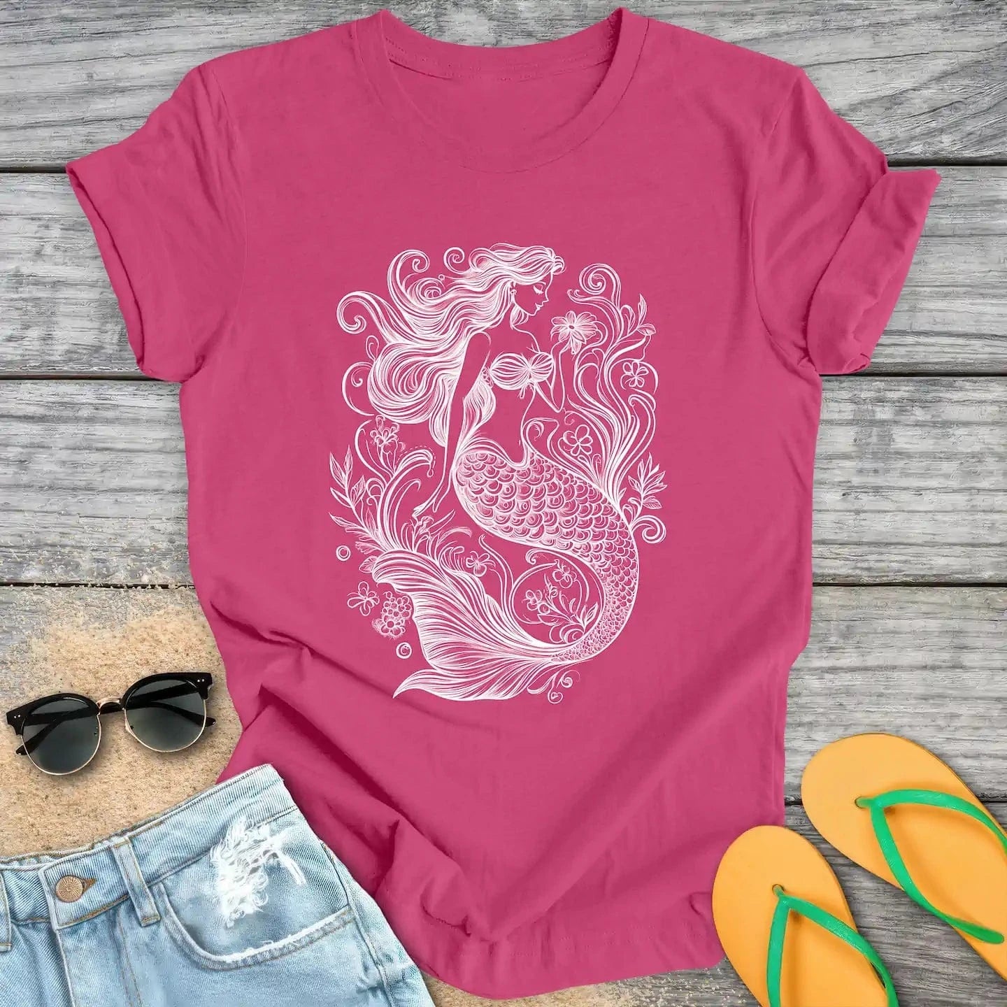 Vintage Mermaid Line Drawing