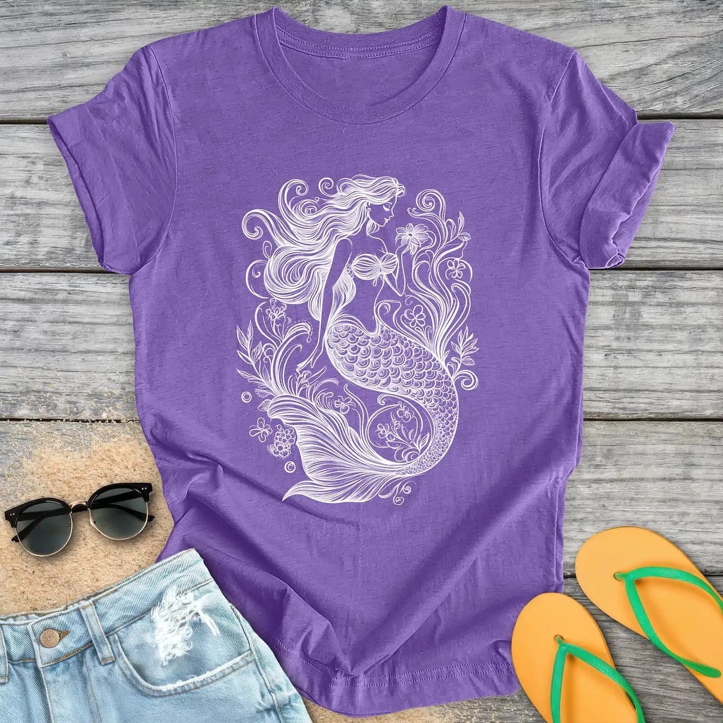 Vintage Mermaid Line Drawing