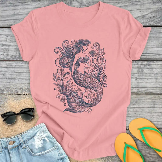 Vintage Mermaid Line Drawing