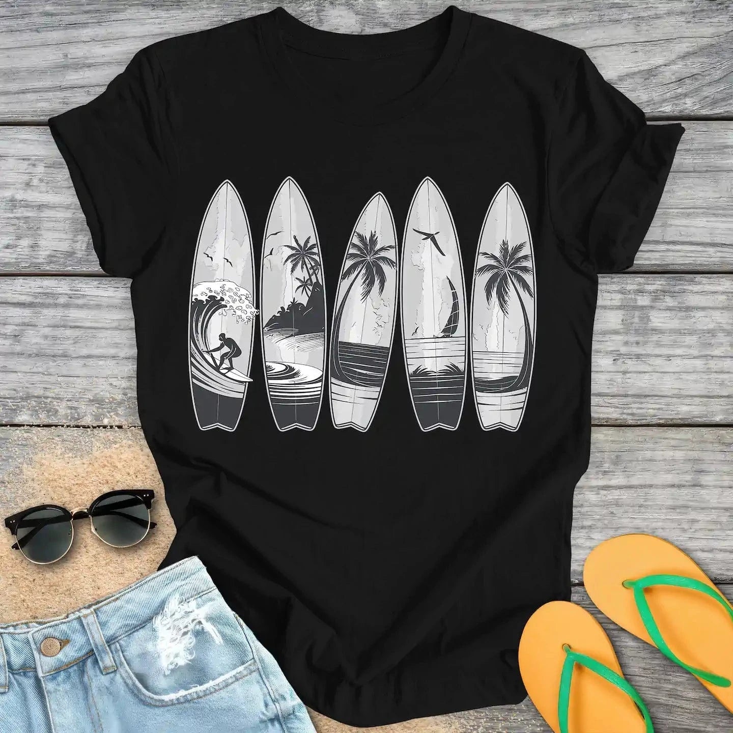 Retro Vintage Surfboards Greyscale