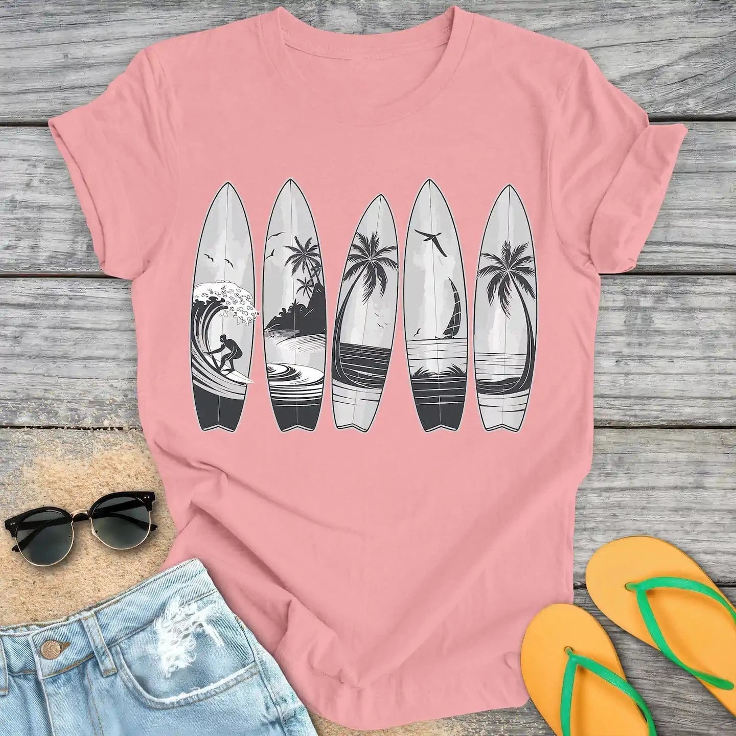Retro Vintage Surfboards Greyscale