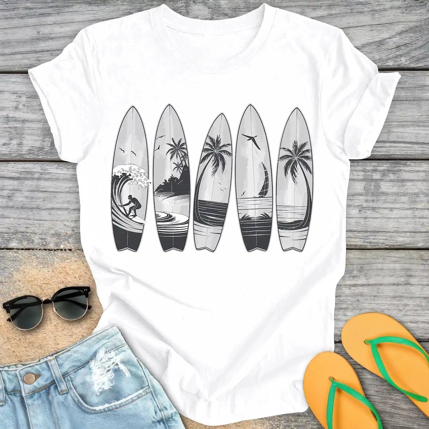 Retro Vintage Surfboards Greyscale