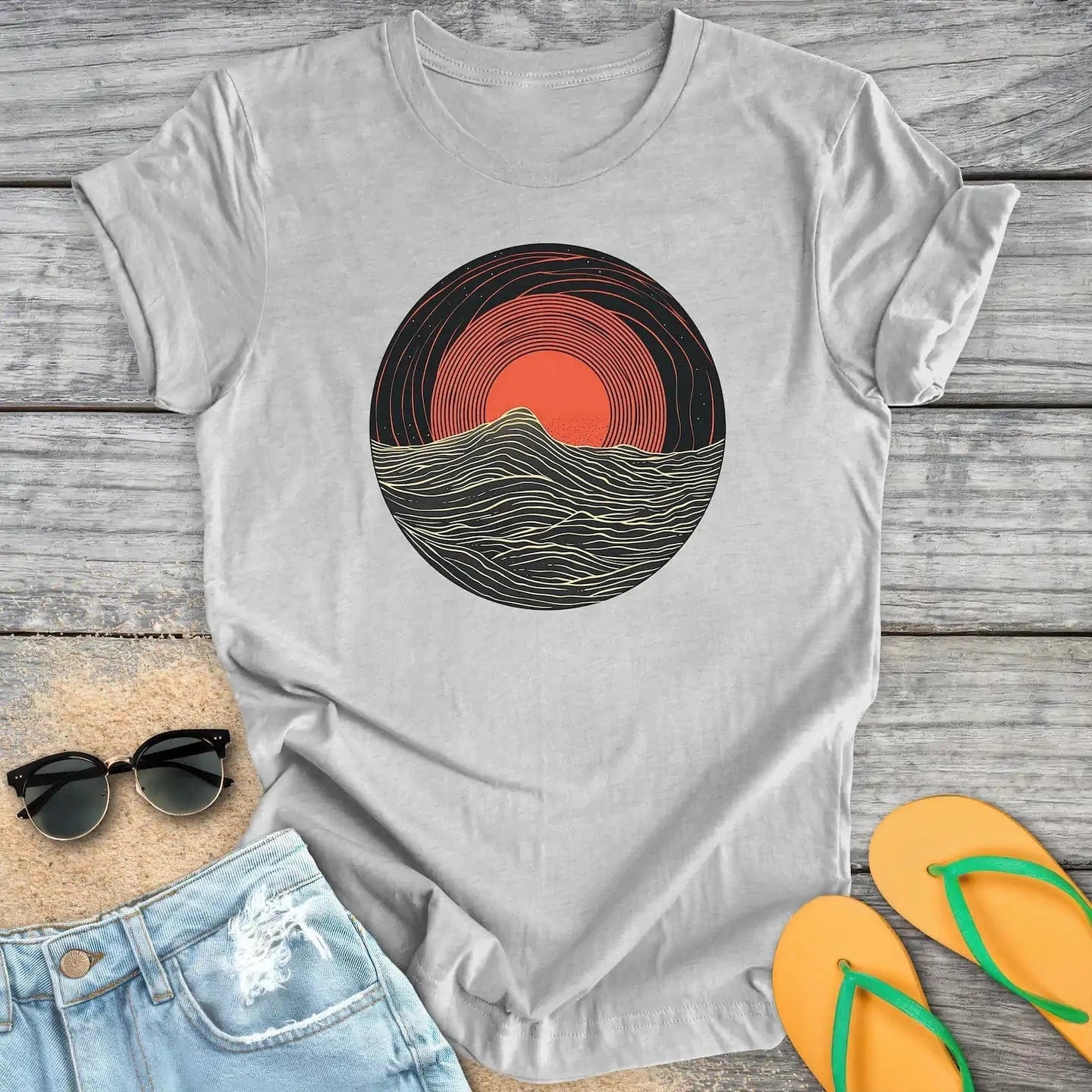 Red Sun Rising Over Ocean