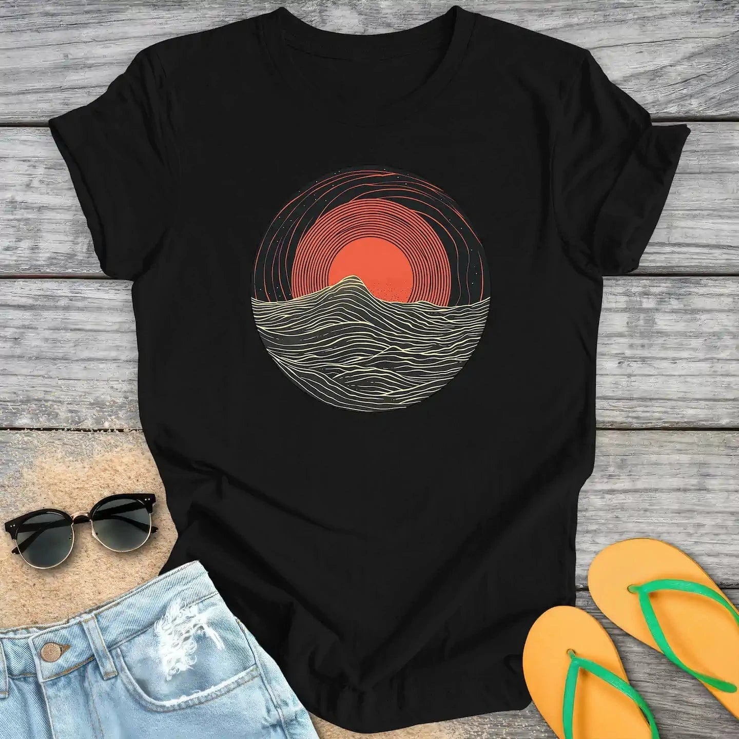 Red Sun Rising Over Ocean