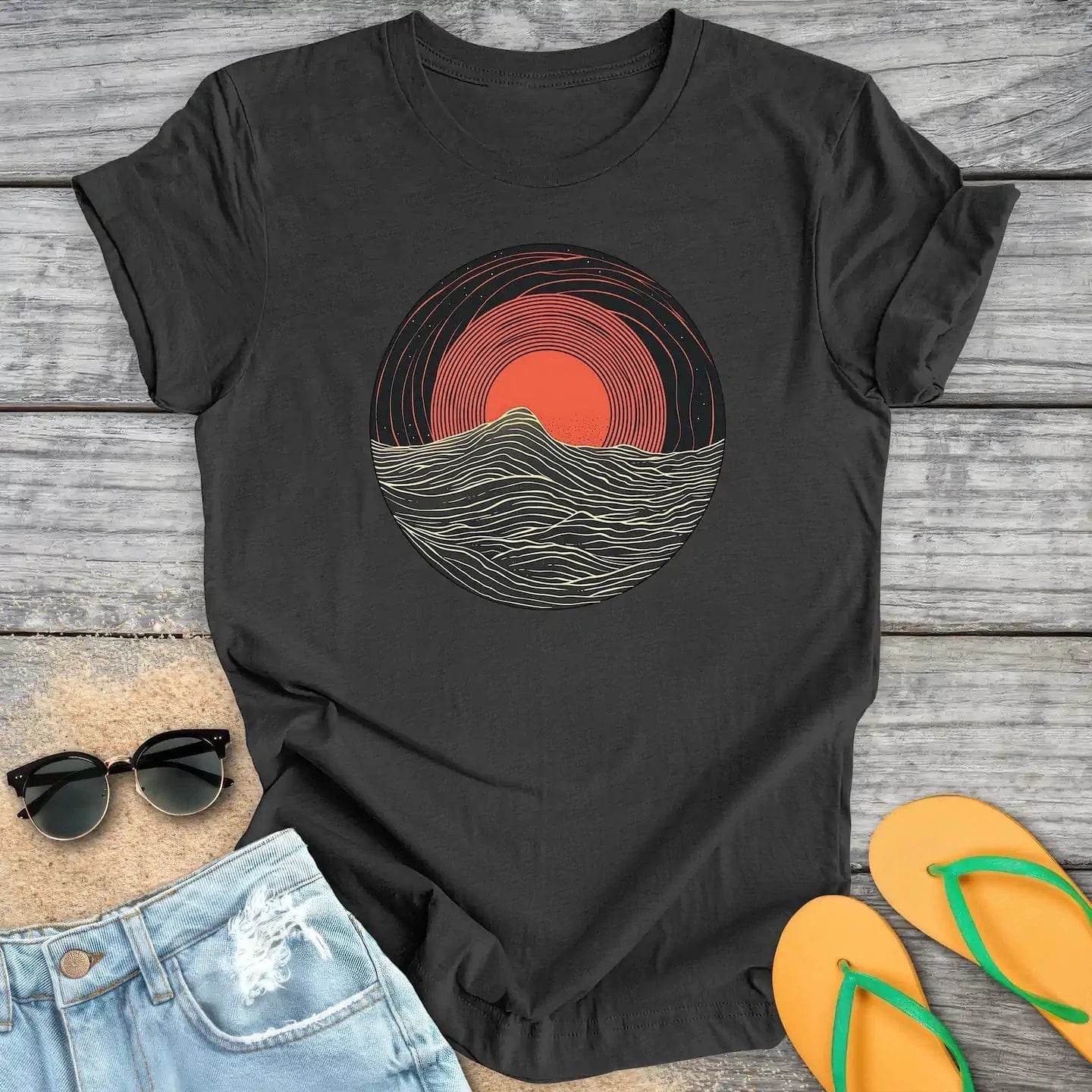 Red Sun Rising Over Ocean