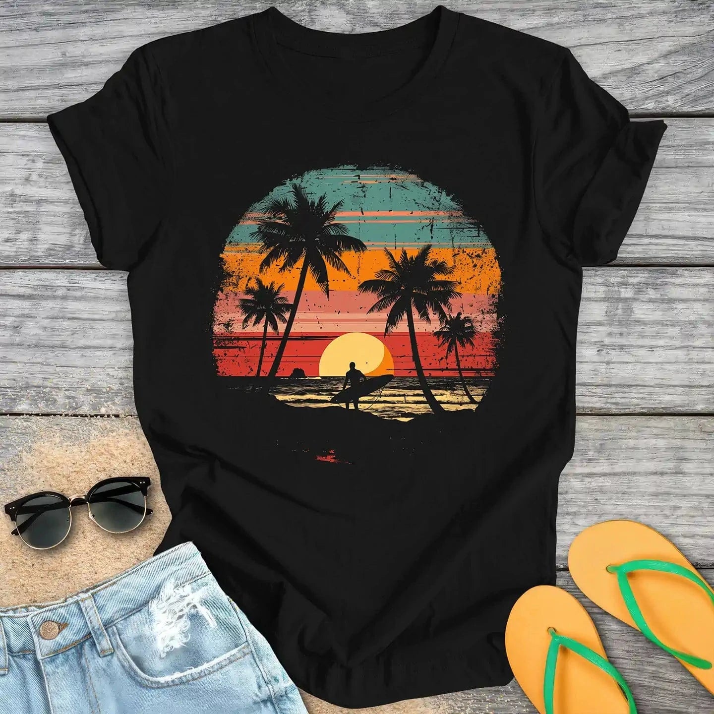 Retro Sunset Beach Surfer