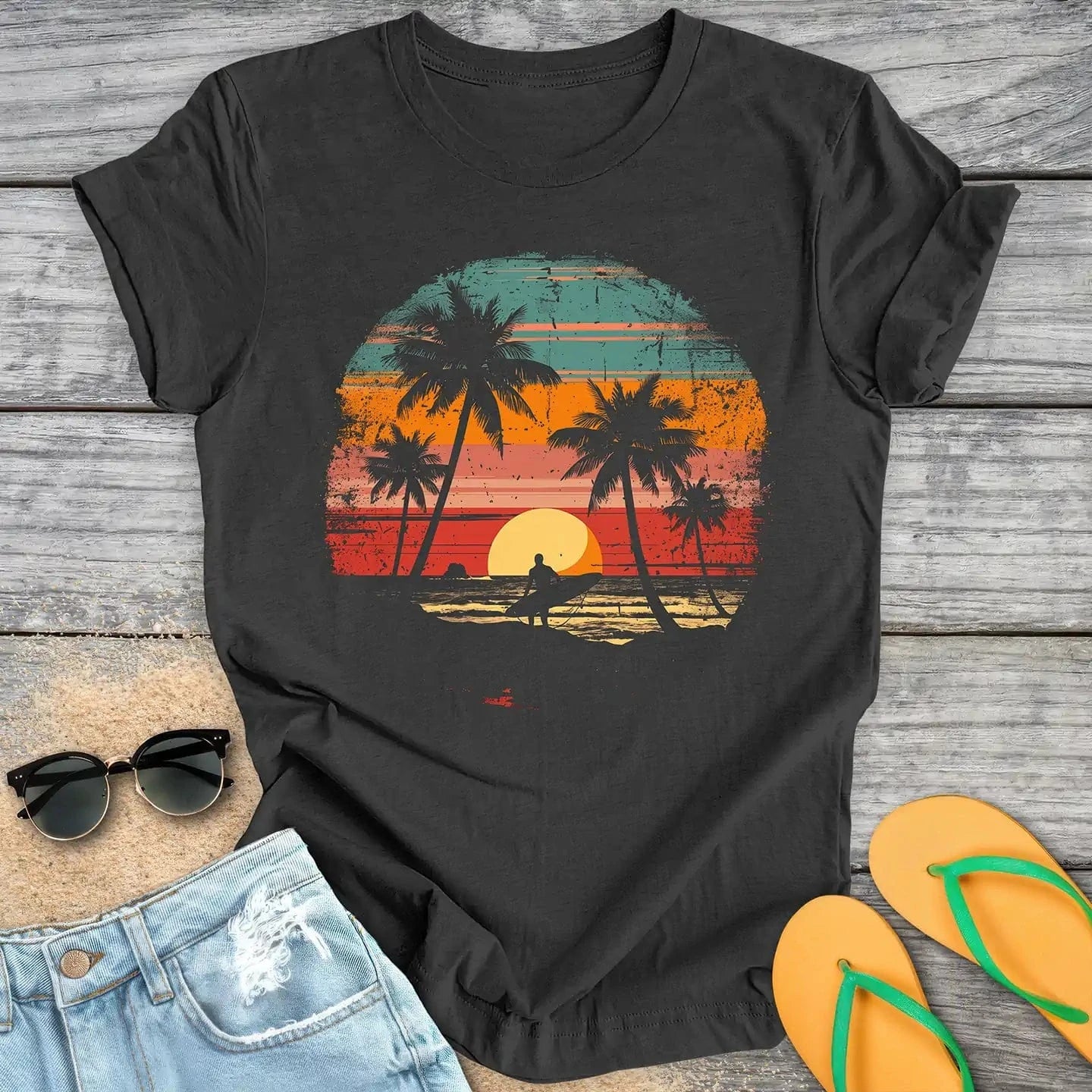 Retro Sunset Beach Surfer