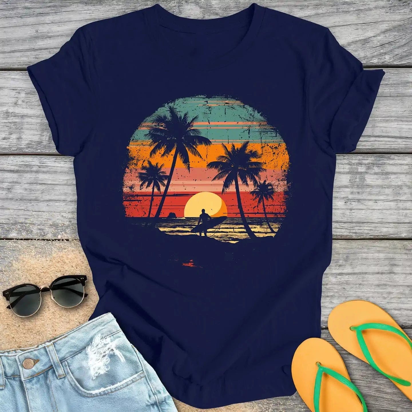 Retro Sunset Beach Surfer