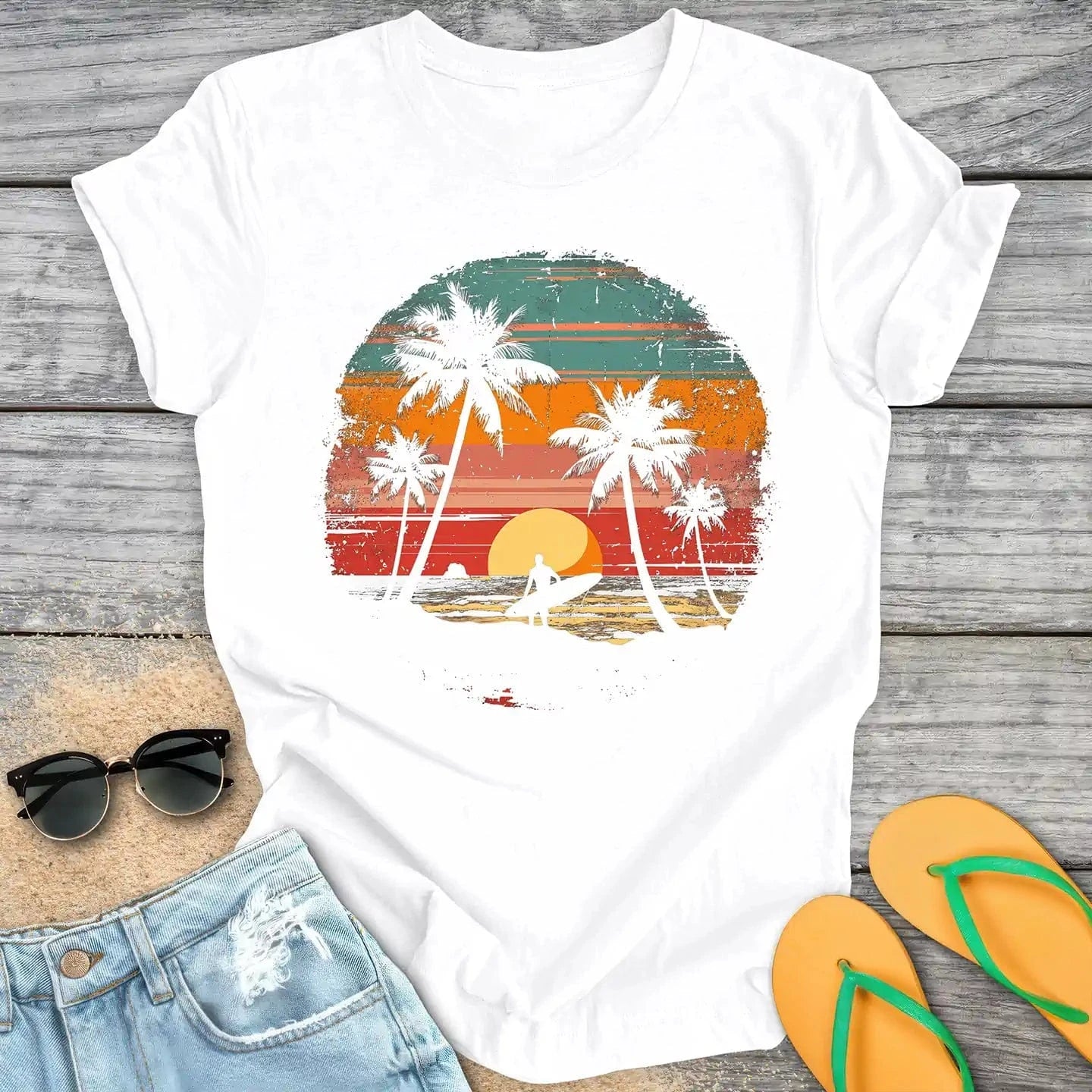 Retro Sunset Beach Surfer