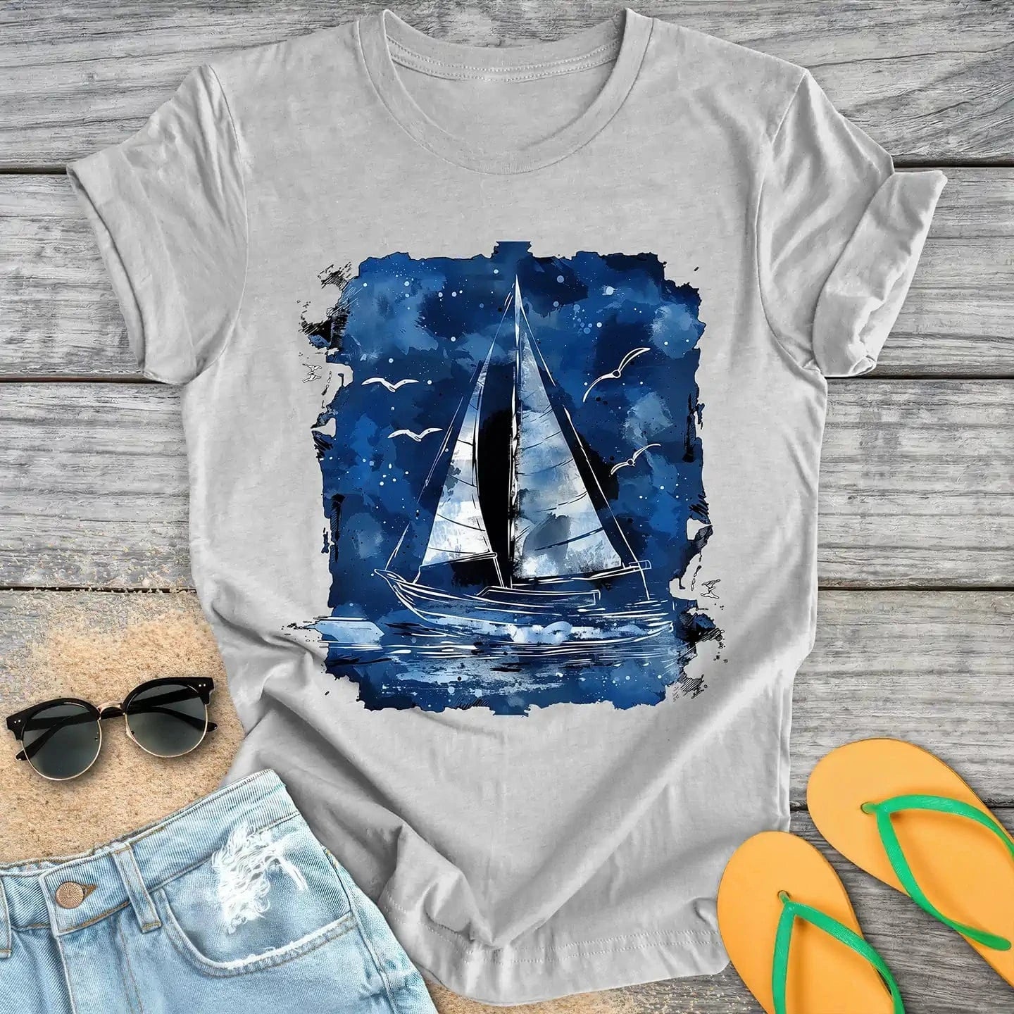Watercolor Sailboat at Night
