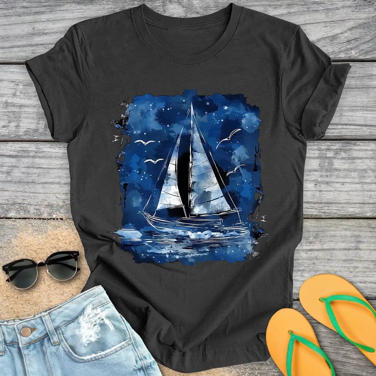 Watercolor Sailboat at Night