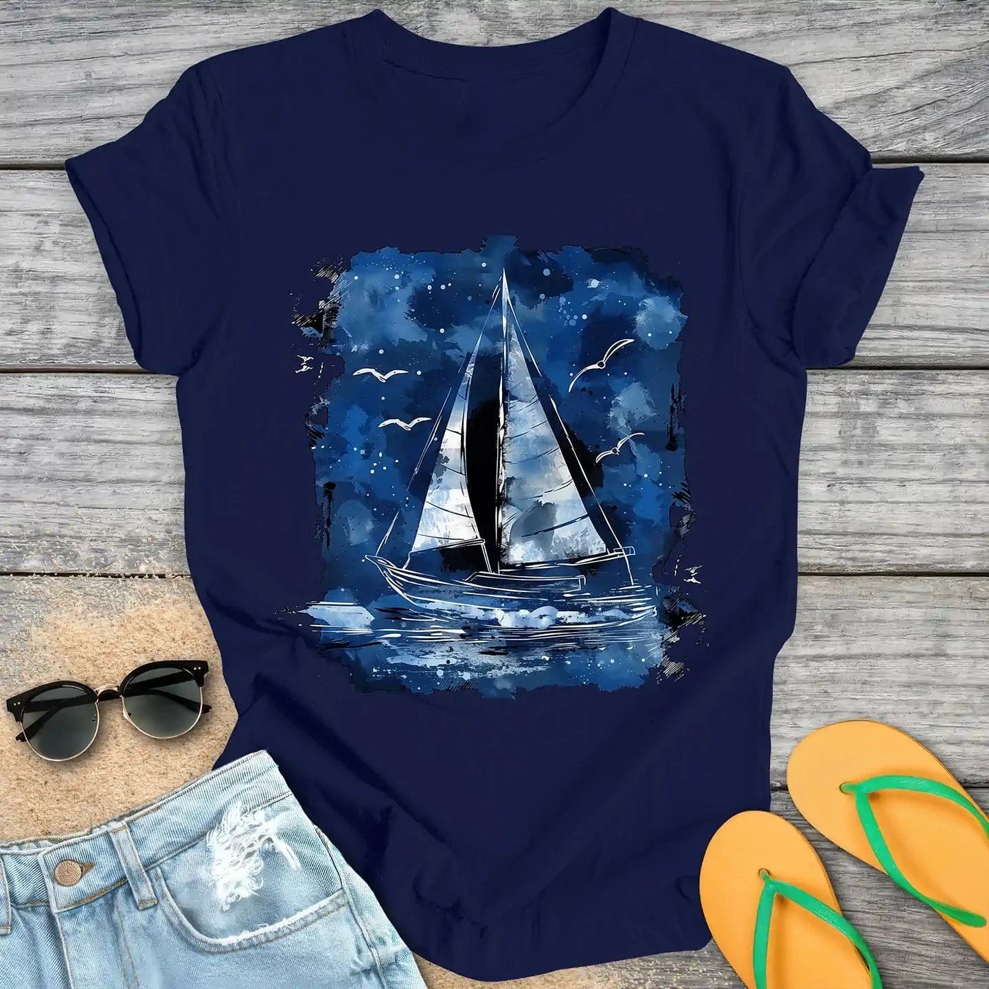 Watercolor Sailboat at Night