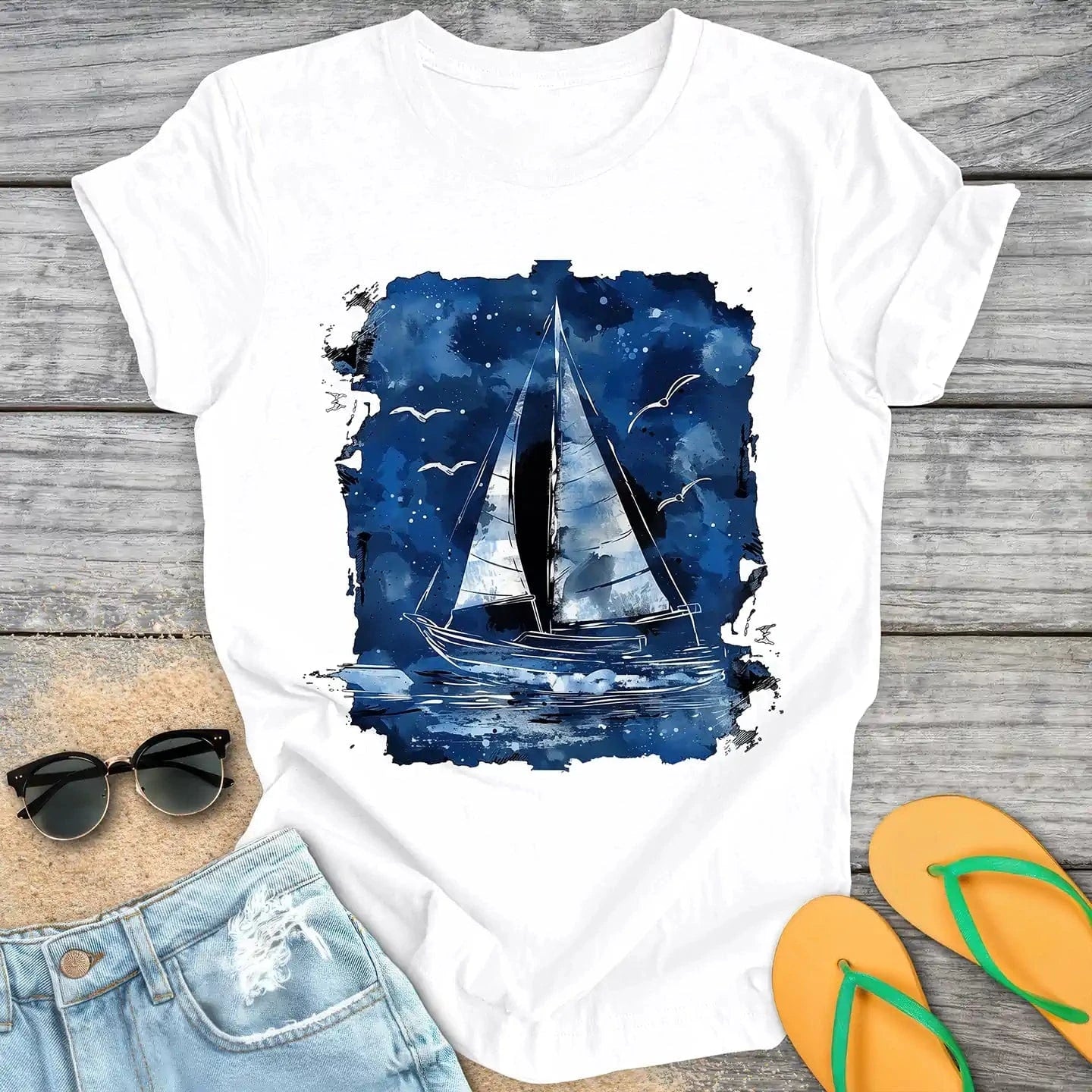 Watercolor Sailboat at Night