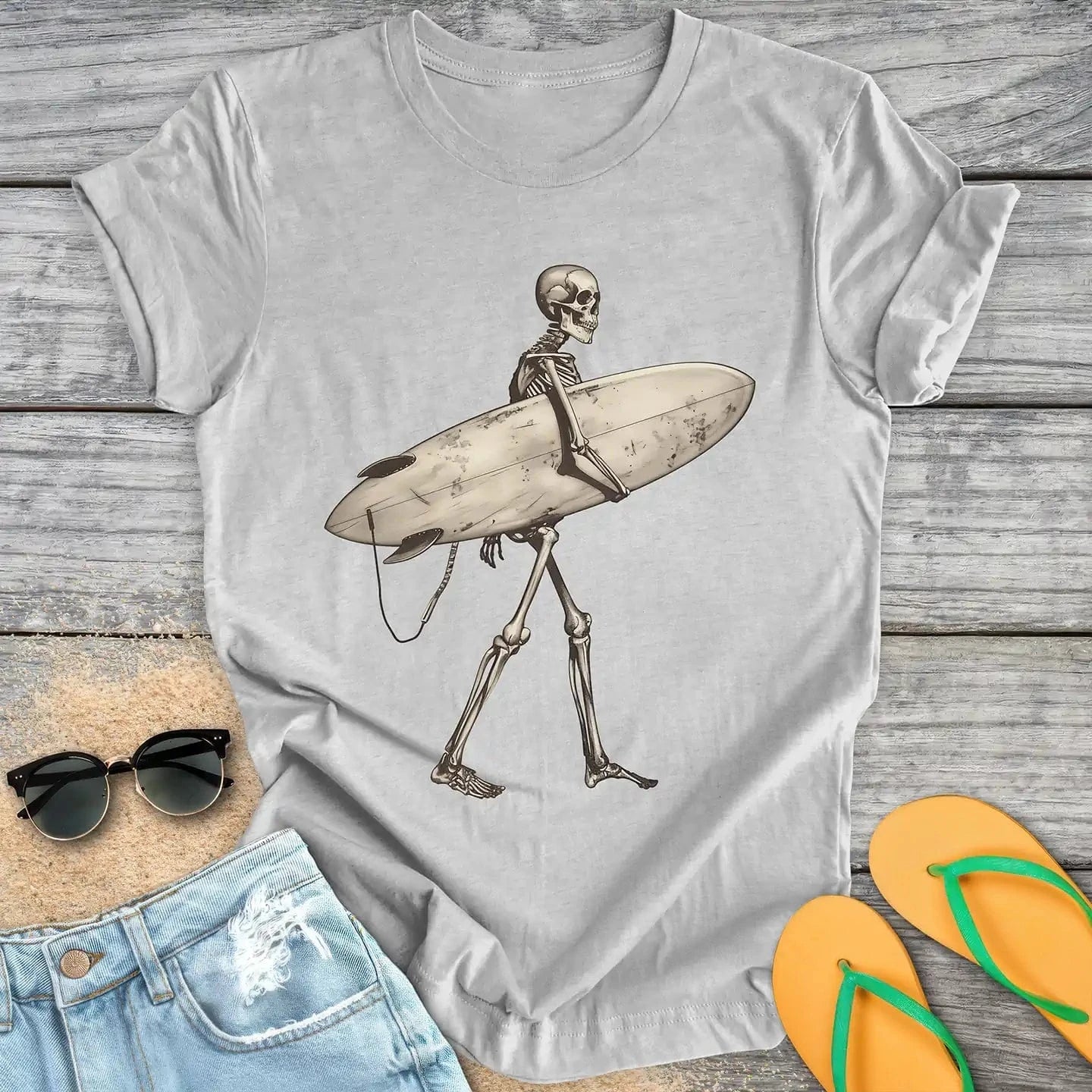 Skeleton Carrying Surfboard