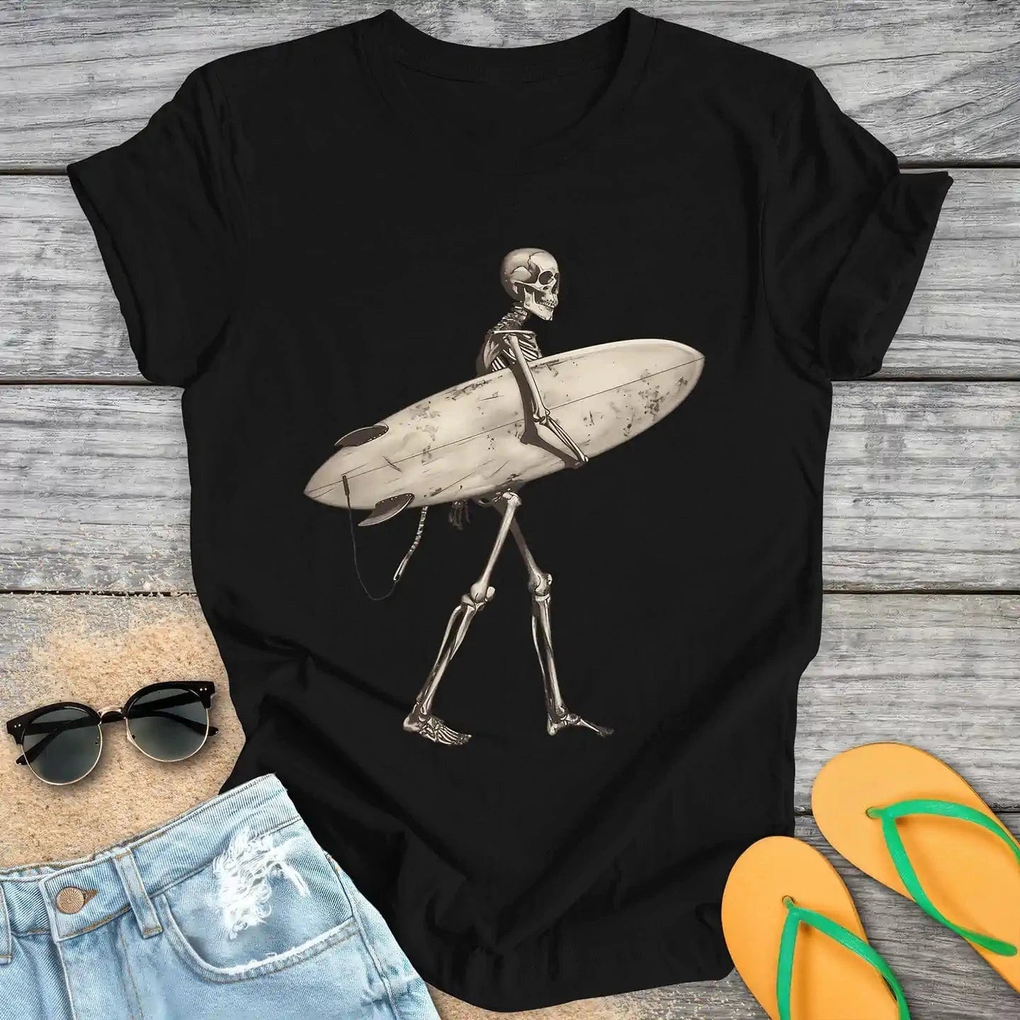 Skeleton Carrying Surfboard