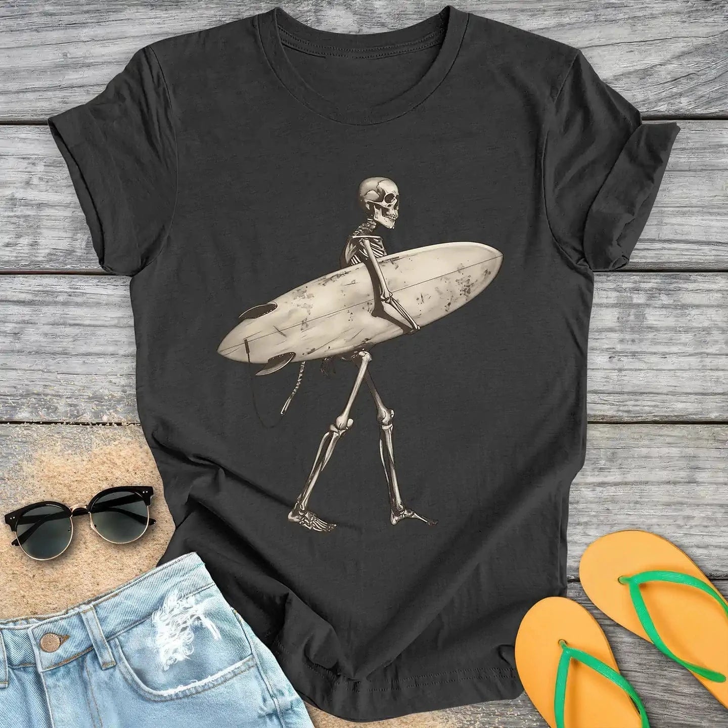 Skeleton Carrying Surfboard