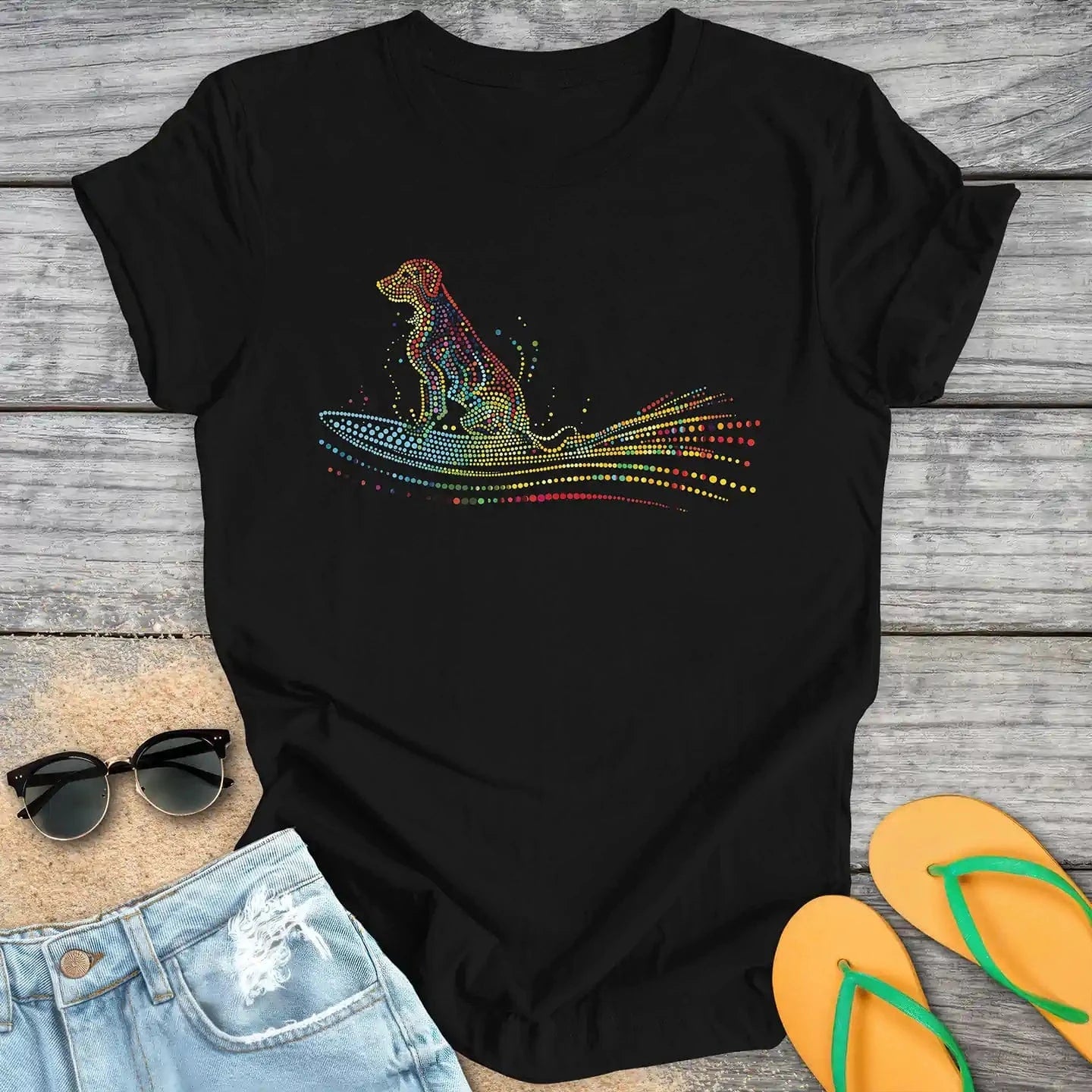 Surfing Dog Colorful Dots