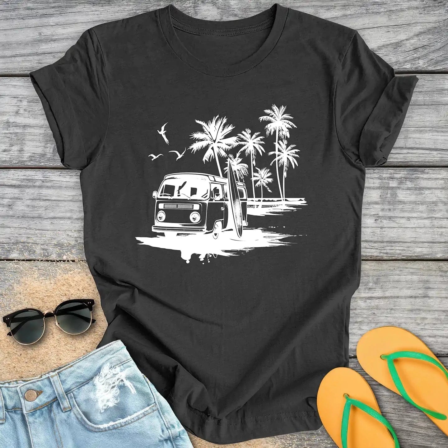 Surfer Van At The Beach Black & White