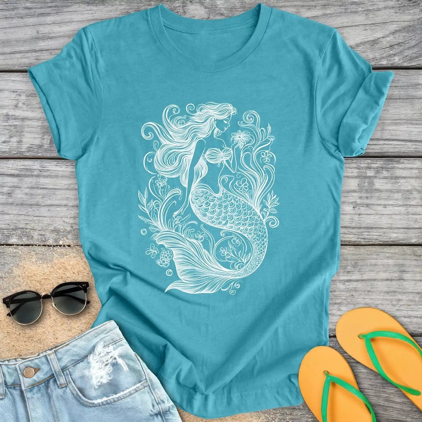 Vintage Mermaid Line Drawing