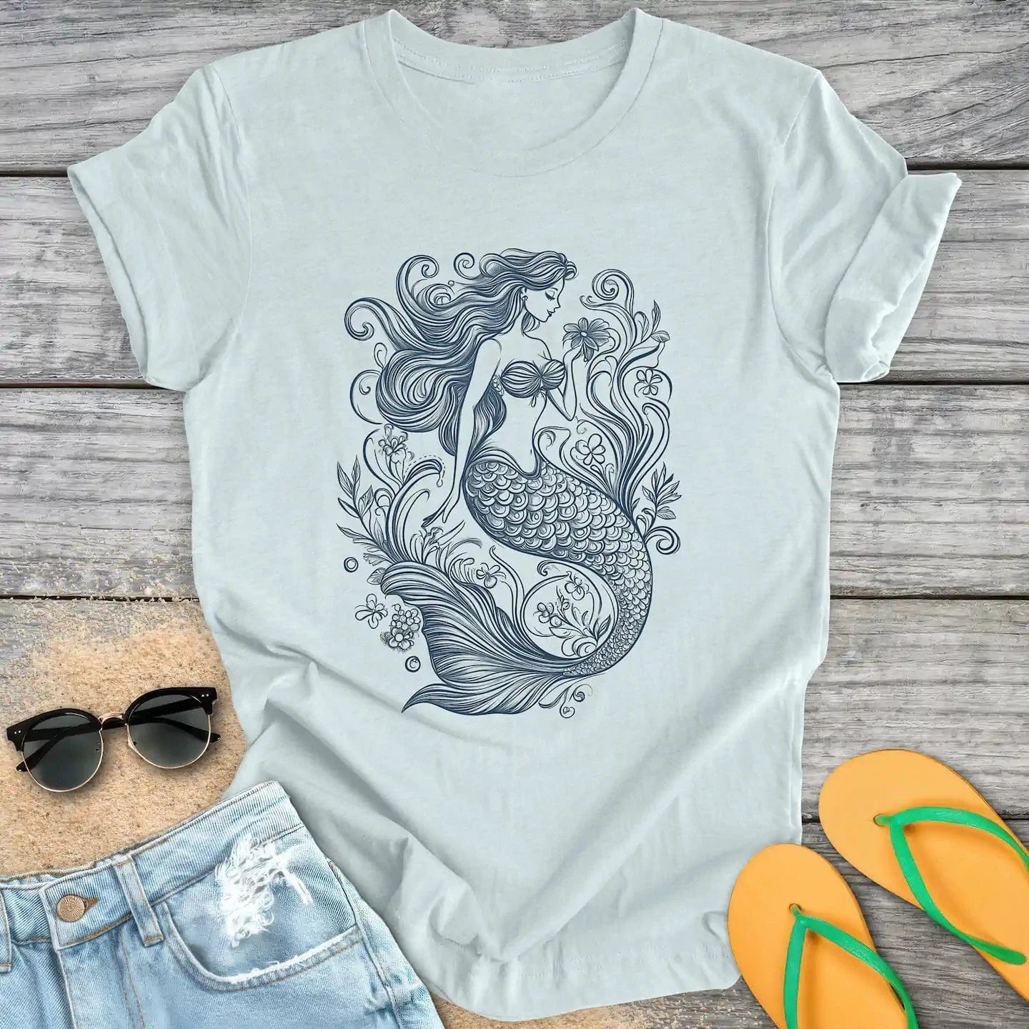 Vintage Mermaid Line Drawing