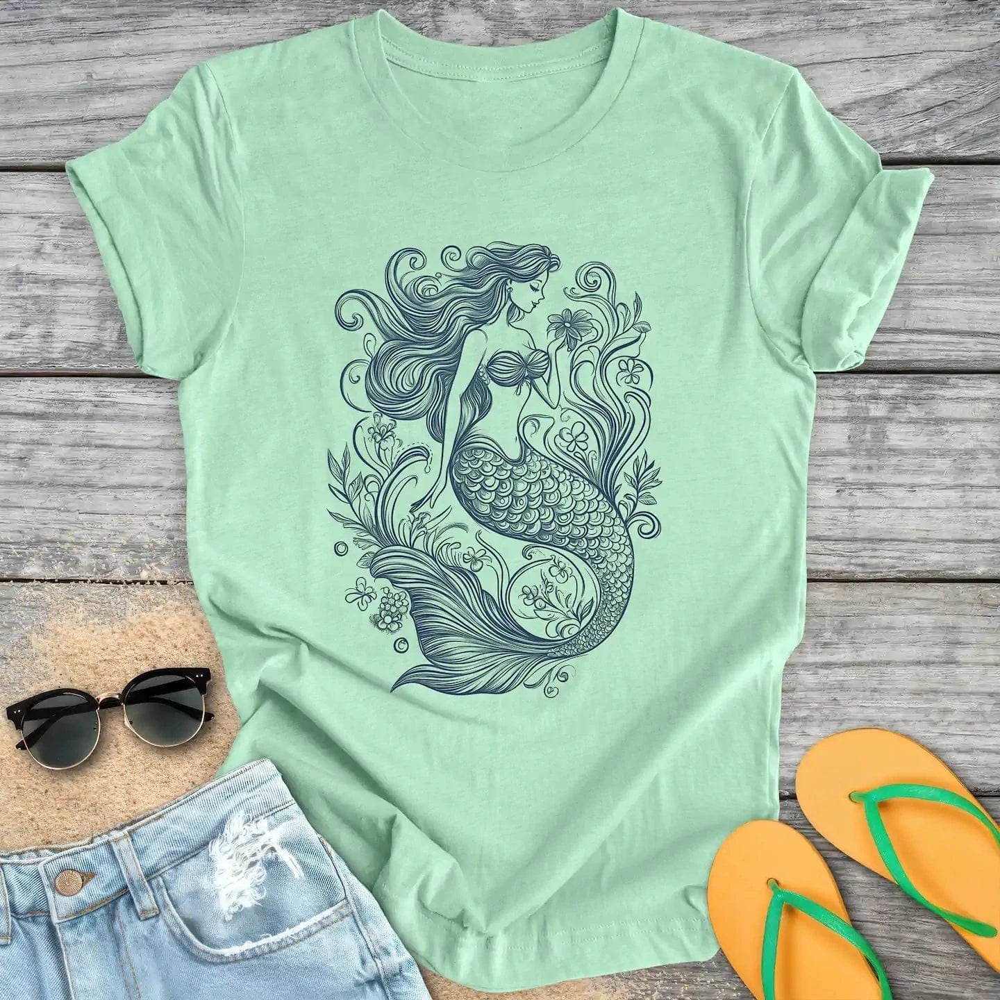 Vintage Mermaid Line Drawing