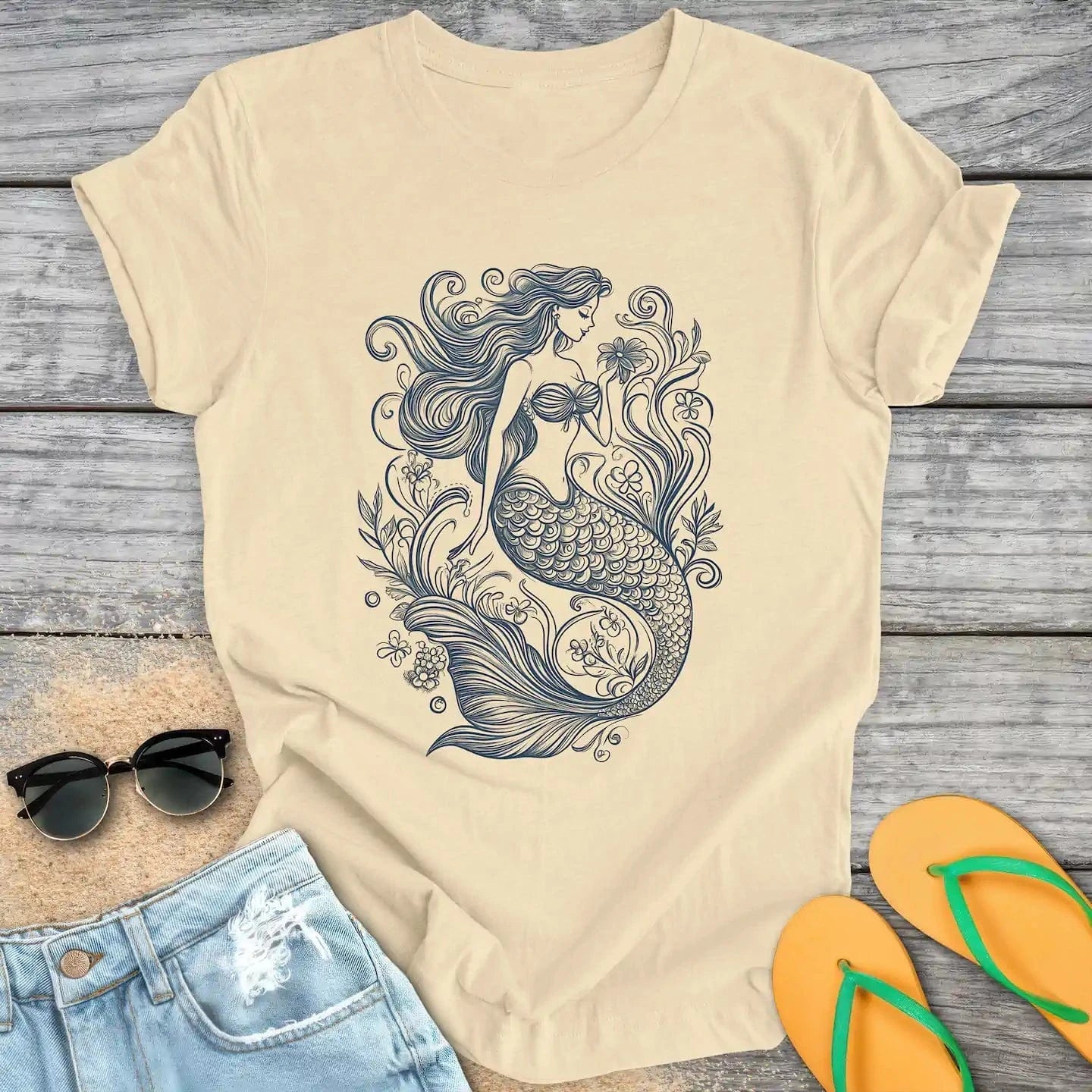 Vintage Mermaid Line Drawing