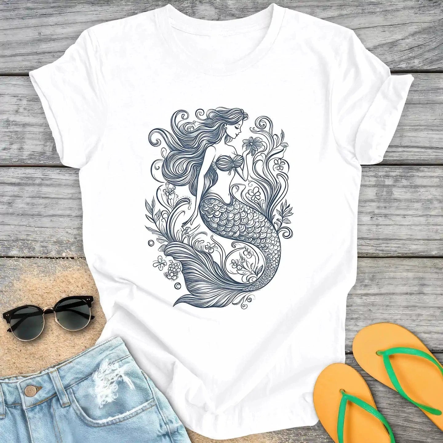 Vintage Mermaid Line Drawing