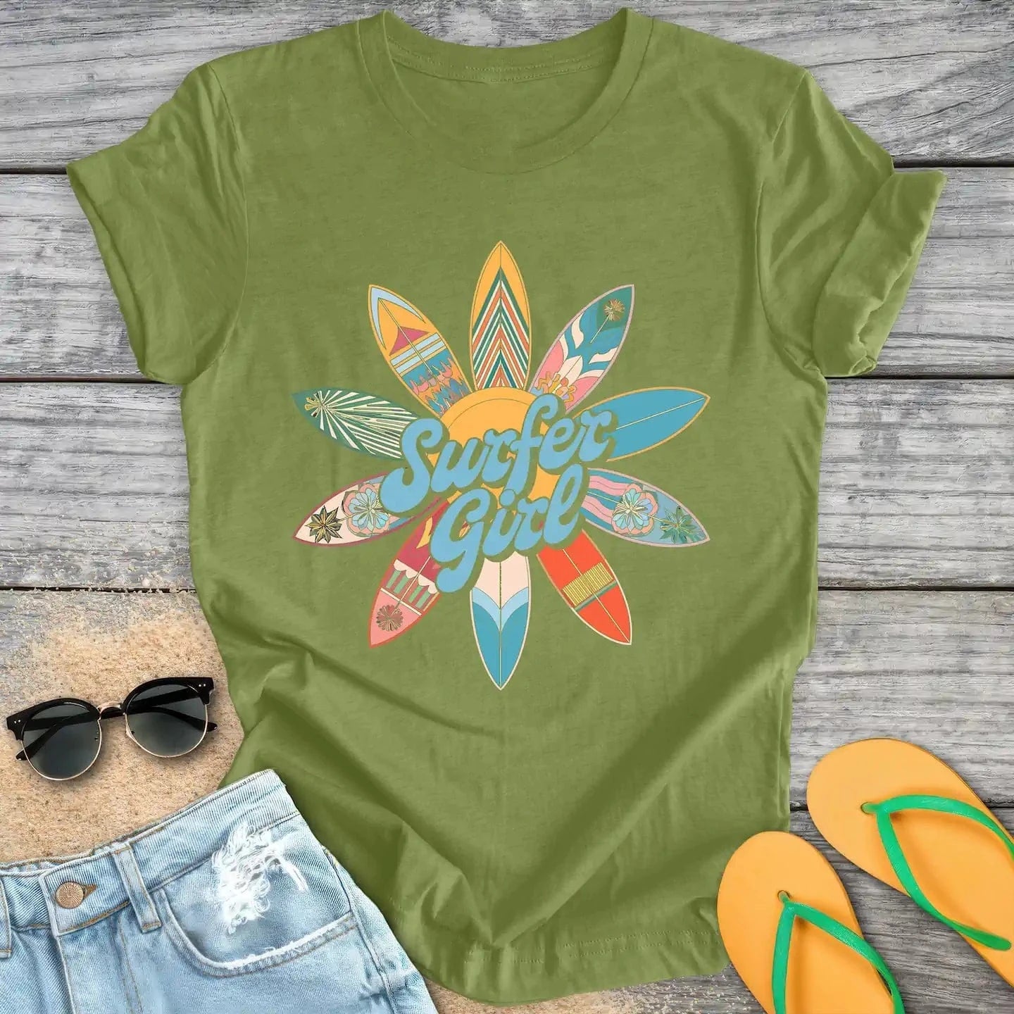 Surfer Girl Surfboard Flower